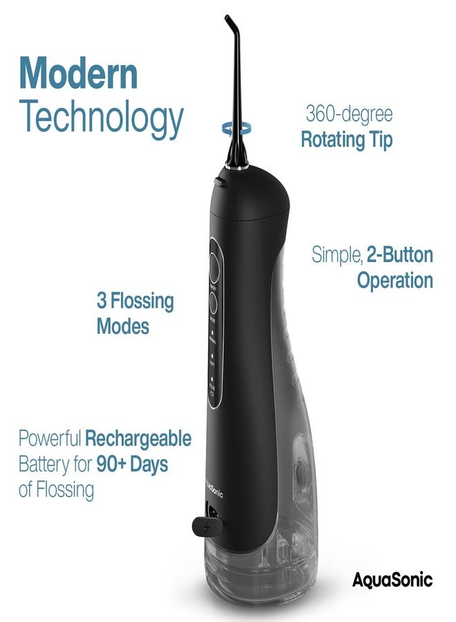 AquaSonic Aqua Flosser PRO - Rechargeable Cordless Water Flosser for Teeth, Gums & Tongue - Modern Design, 300ml Large Tank, 6 Jet Tips with Deluxe Tongue Nozzle, 3 Modes, Waterproof Black - Image 4